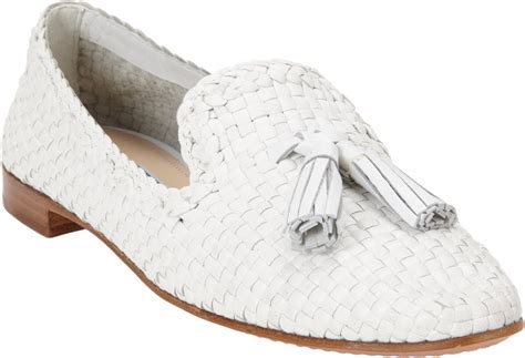 prada woven leather tassel loafers